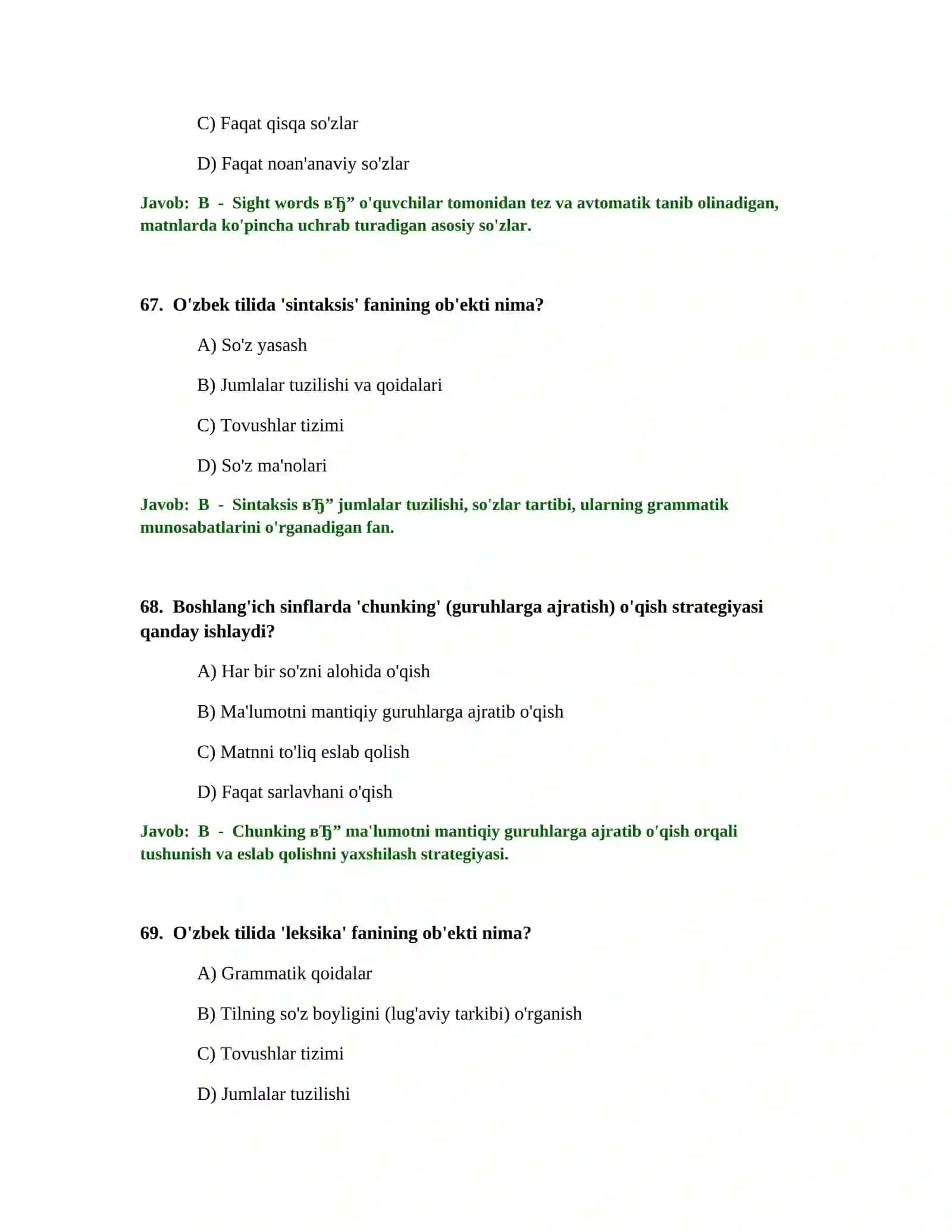 BOSHLANG'ICH TA'LIM O'QITUVCHISI TEST SINOVLARI 3