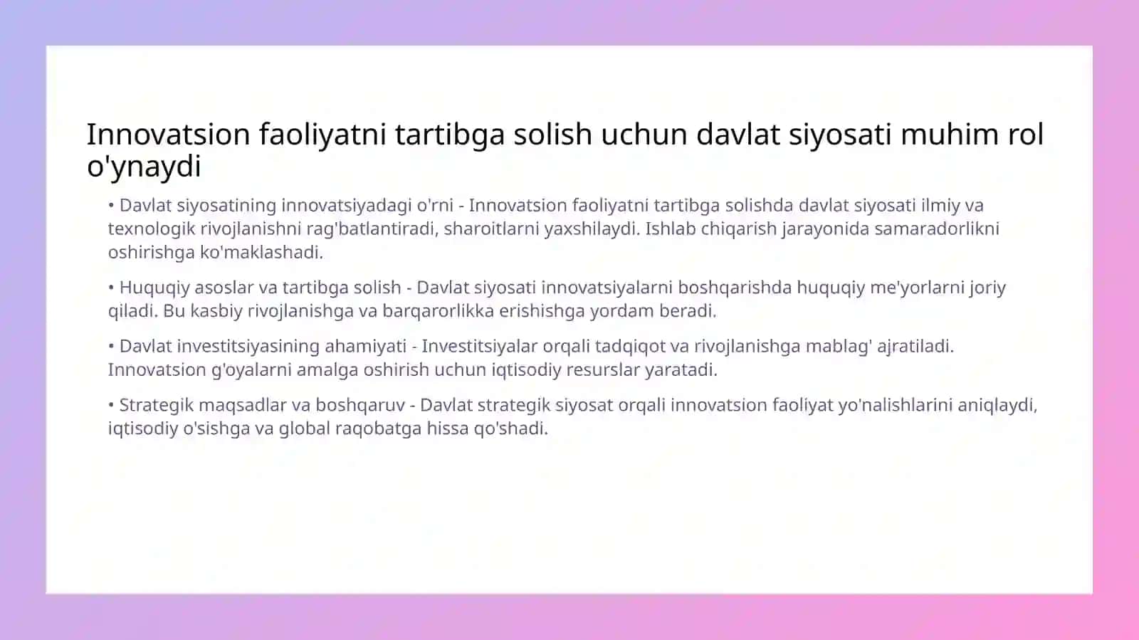 Innovatsion faoliyatni tartibga solish 3