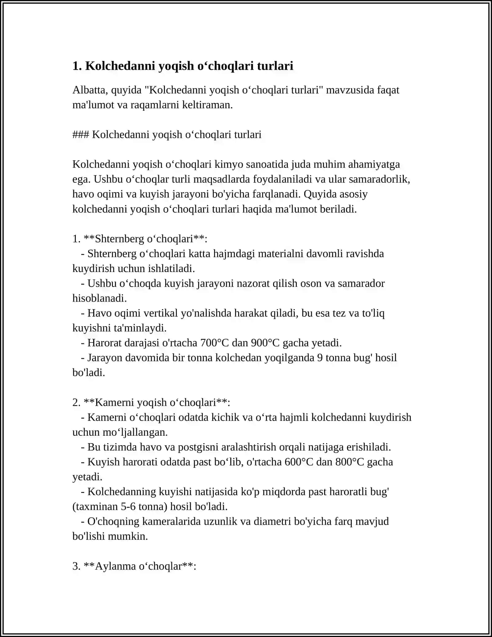 Kolchedanni yoqish oʻchoqlari turlari 3