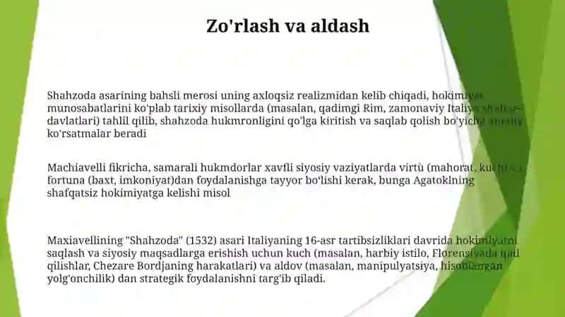Makiavellining Xukmdor asari bòyicha 3