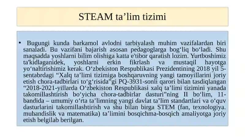 Steam ta'lim texnologiyasida loyihalash 3