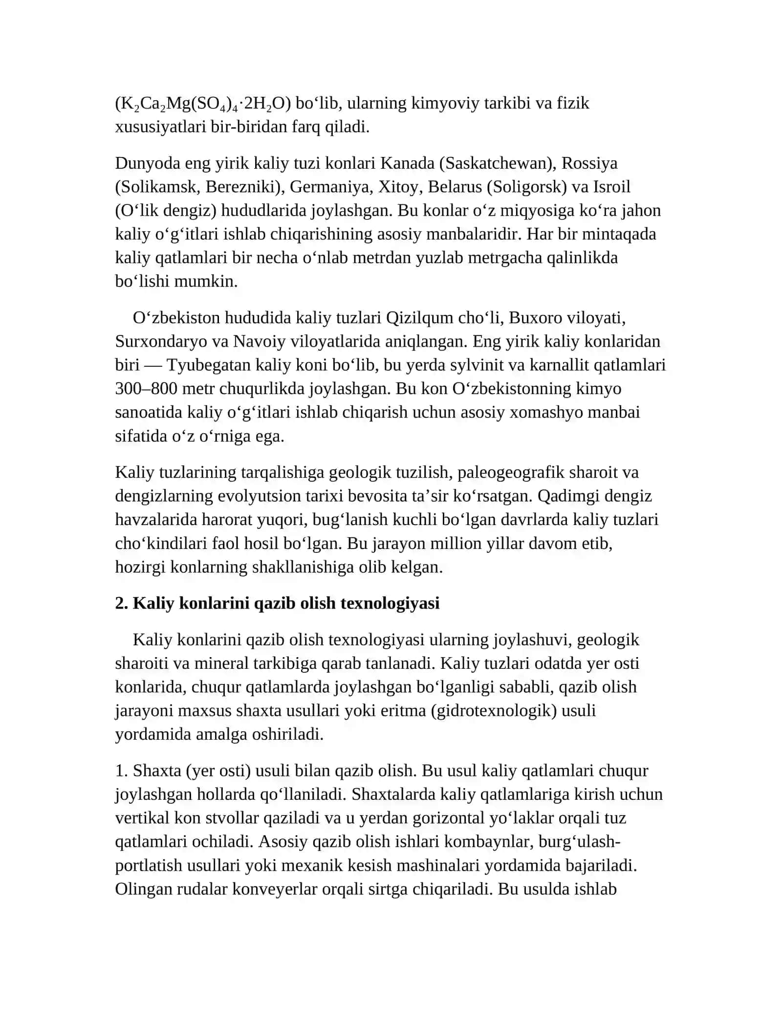 Kaliy tuzlari konlarini qazib olish 3