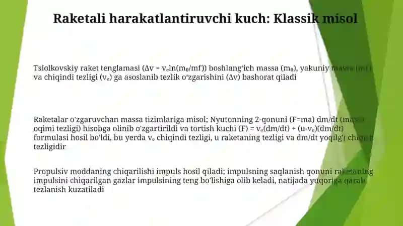 O'zgaruvchan massali jismlar harakati 3