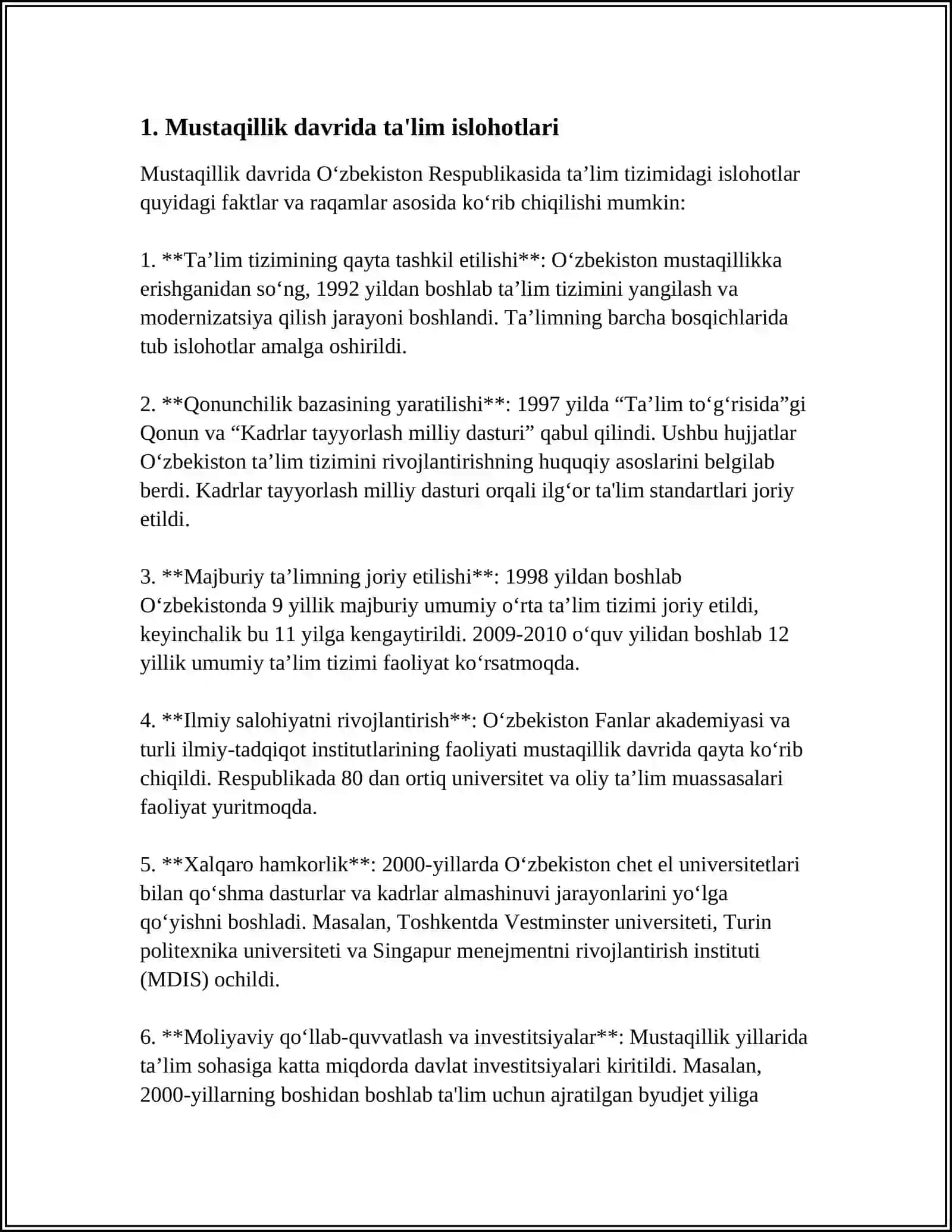 O‘zbekistonning Mustaqilligi va Ta'lim Tarbiyaga Yangicha Yondashuv 3