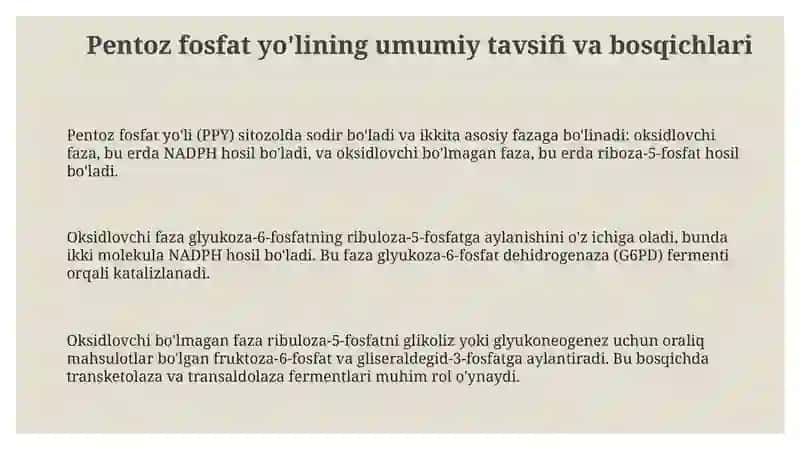 Pentoz fosfat yo'lining metabolik jarayonlari 3