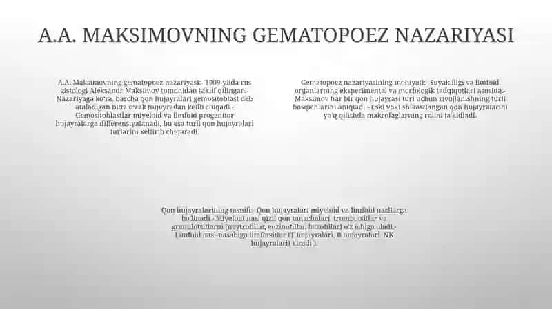 Gematopoez Nazariyalari A.A Maksimovga KoʻRa 3