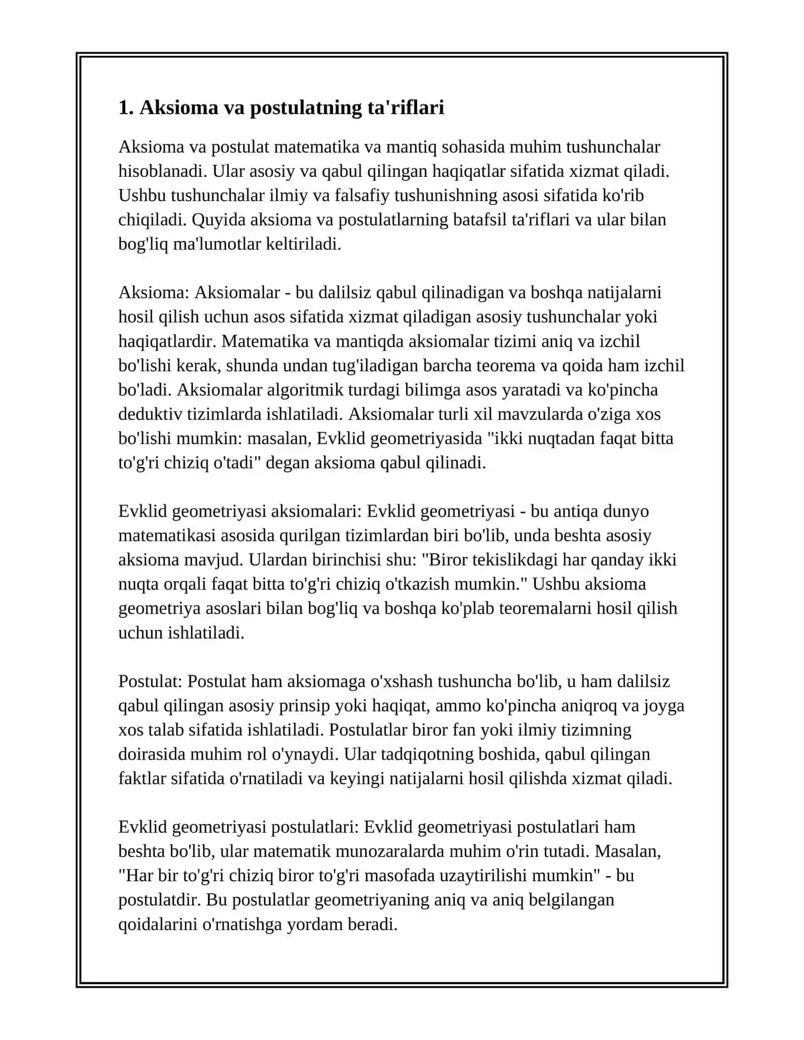 YEVKLID GEOMETRIYASIDA "AKSIOMA" VA "POSTULAT" TUSHUNCHALARI 3
