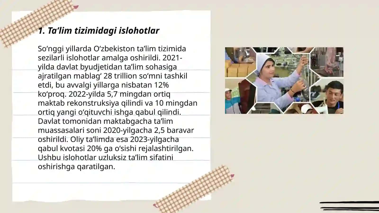 Oʻzbekistonda ijtimoiy sohada amalga oshirilayotgan oʻzgarishlar mazmun va mohiyati 3