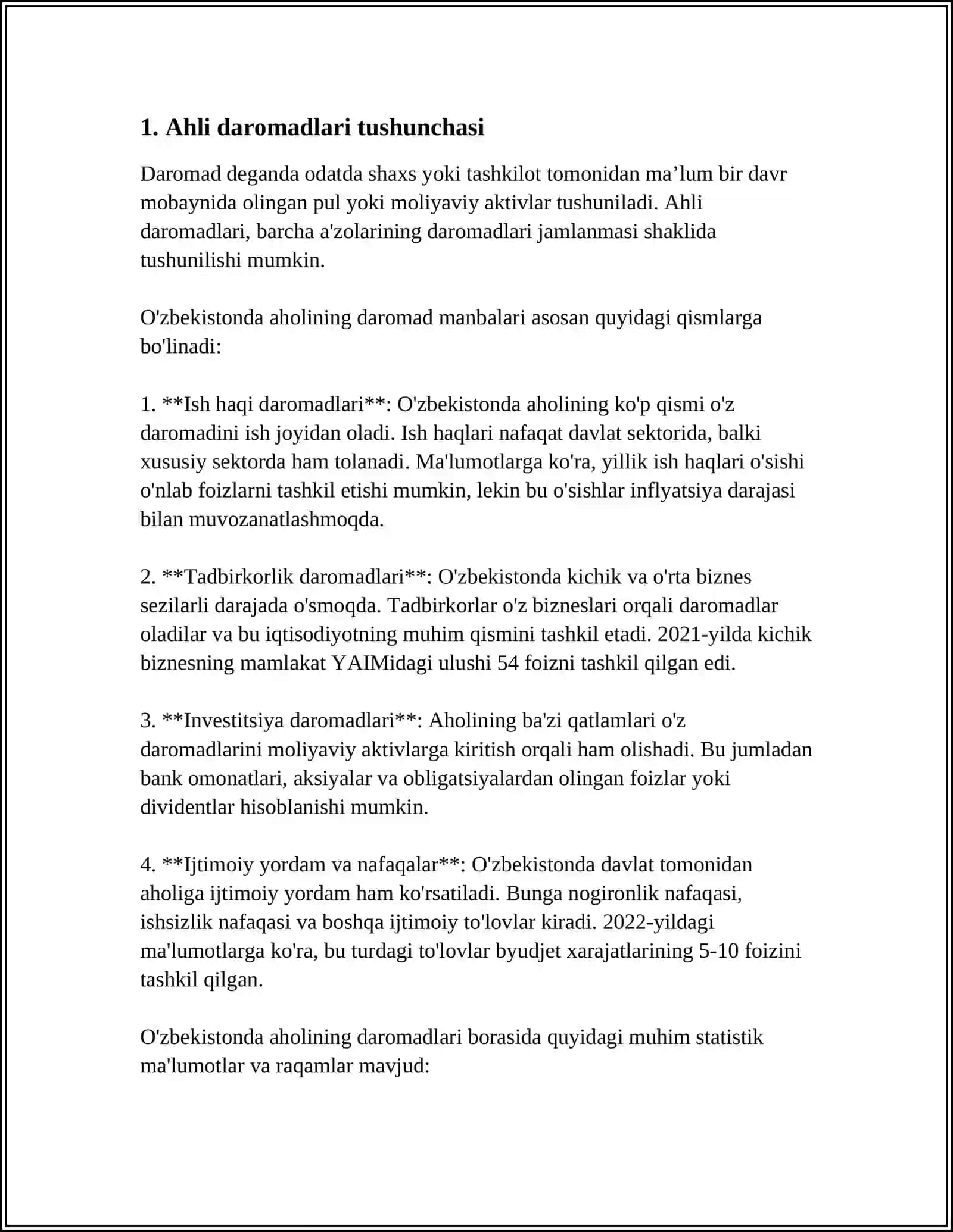 AHOLI DAROMADLARI, UNING TURLARI VA SHAKLLANISH MANBALARI 3