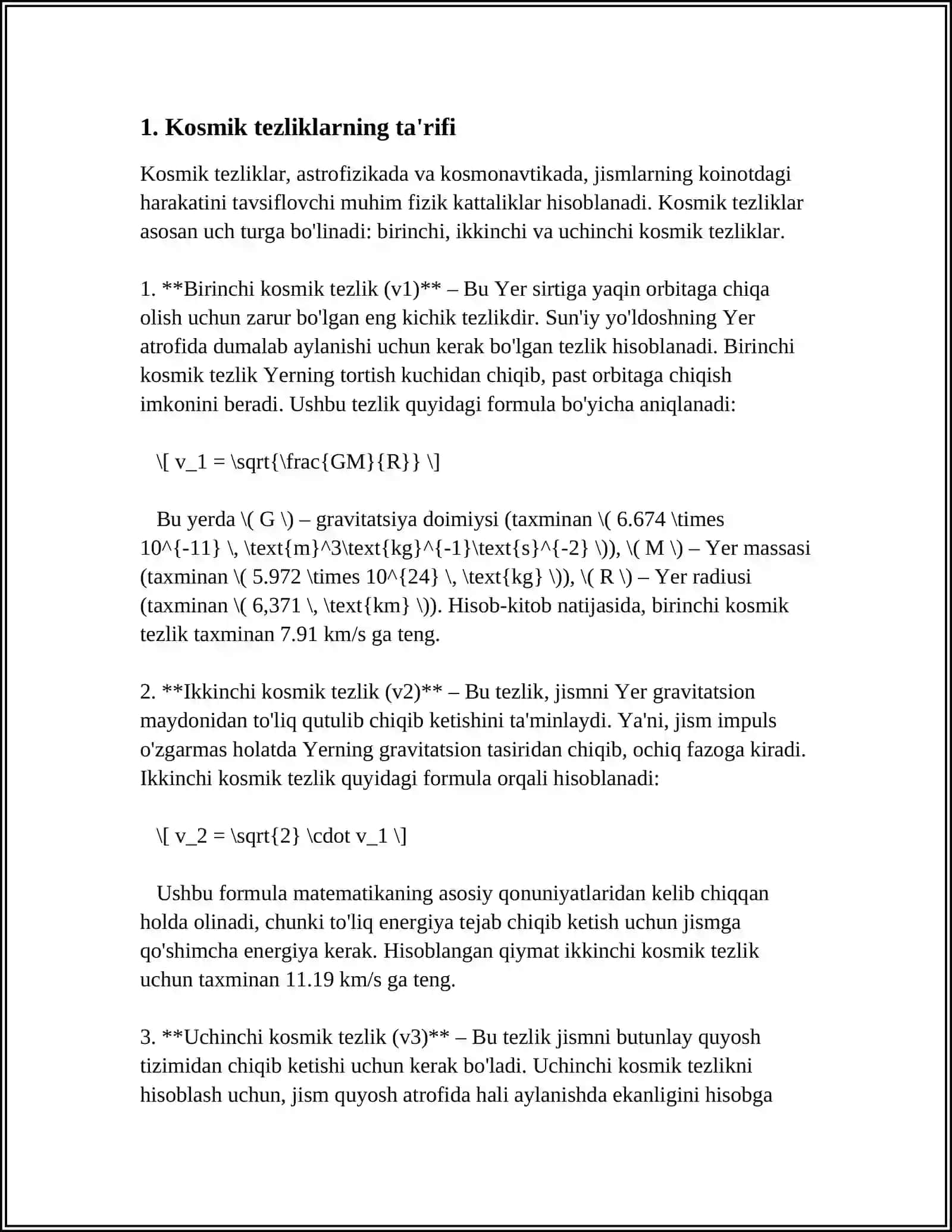 REAKTIV HARAKAT. KOSMIK TEZLIKLAR 3