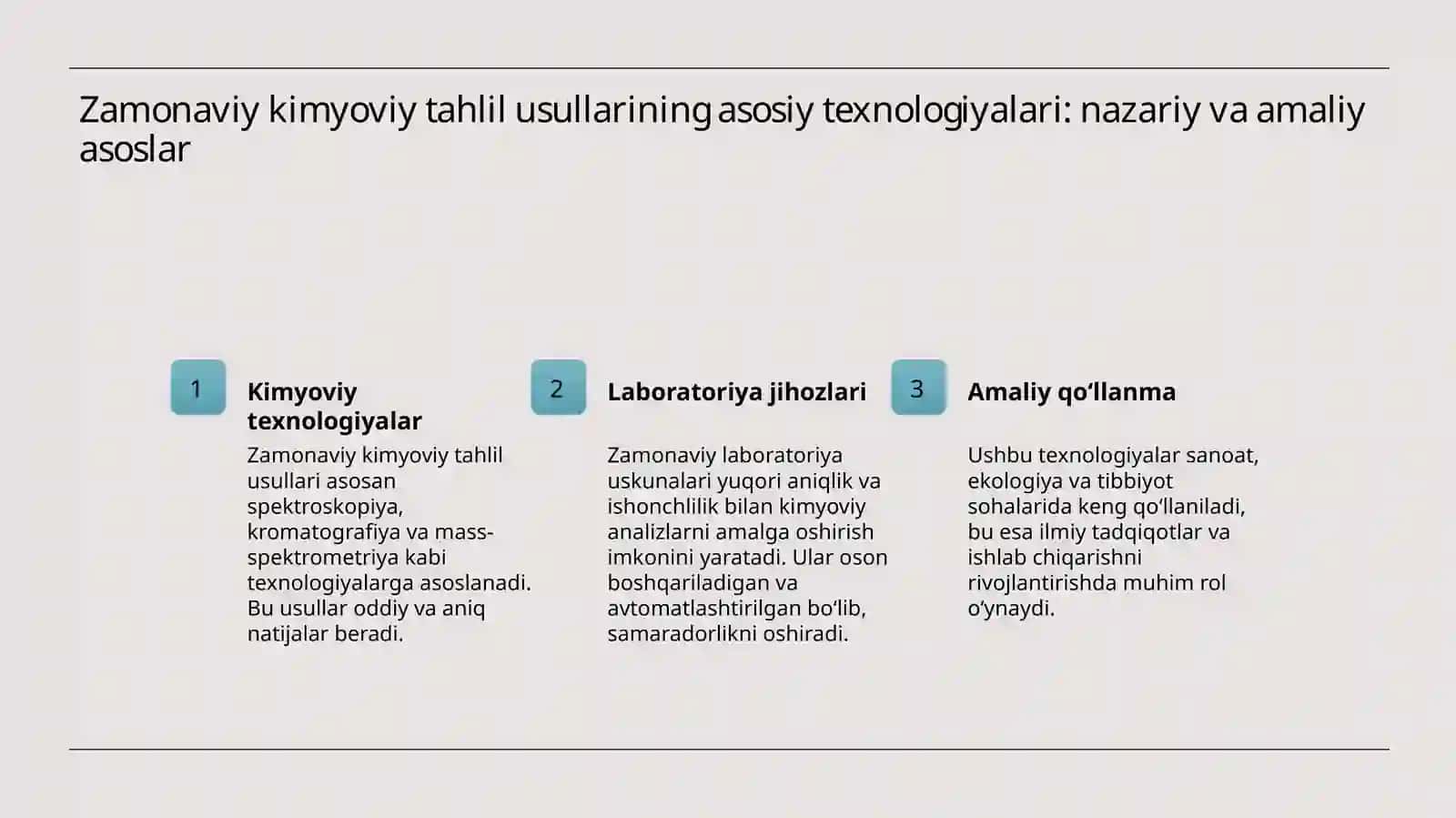 Zamonaviy kimyoviy tahlil usullari.Laboratoriyasinovlari 3