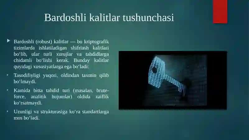 Bardoshli kalitlar ishlab chiqish algoritmlari tahlili. 3