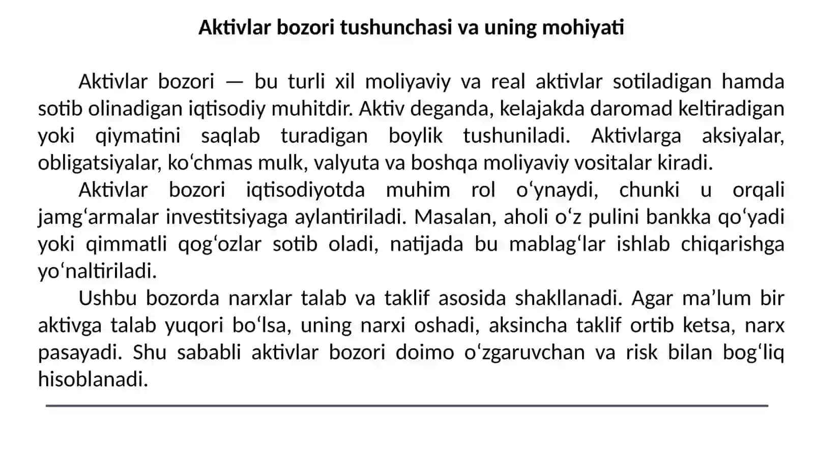 Aktivlar bozori, pul va baho 3