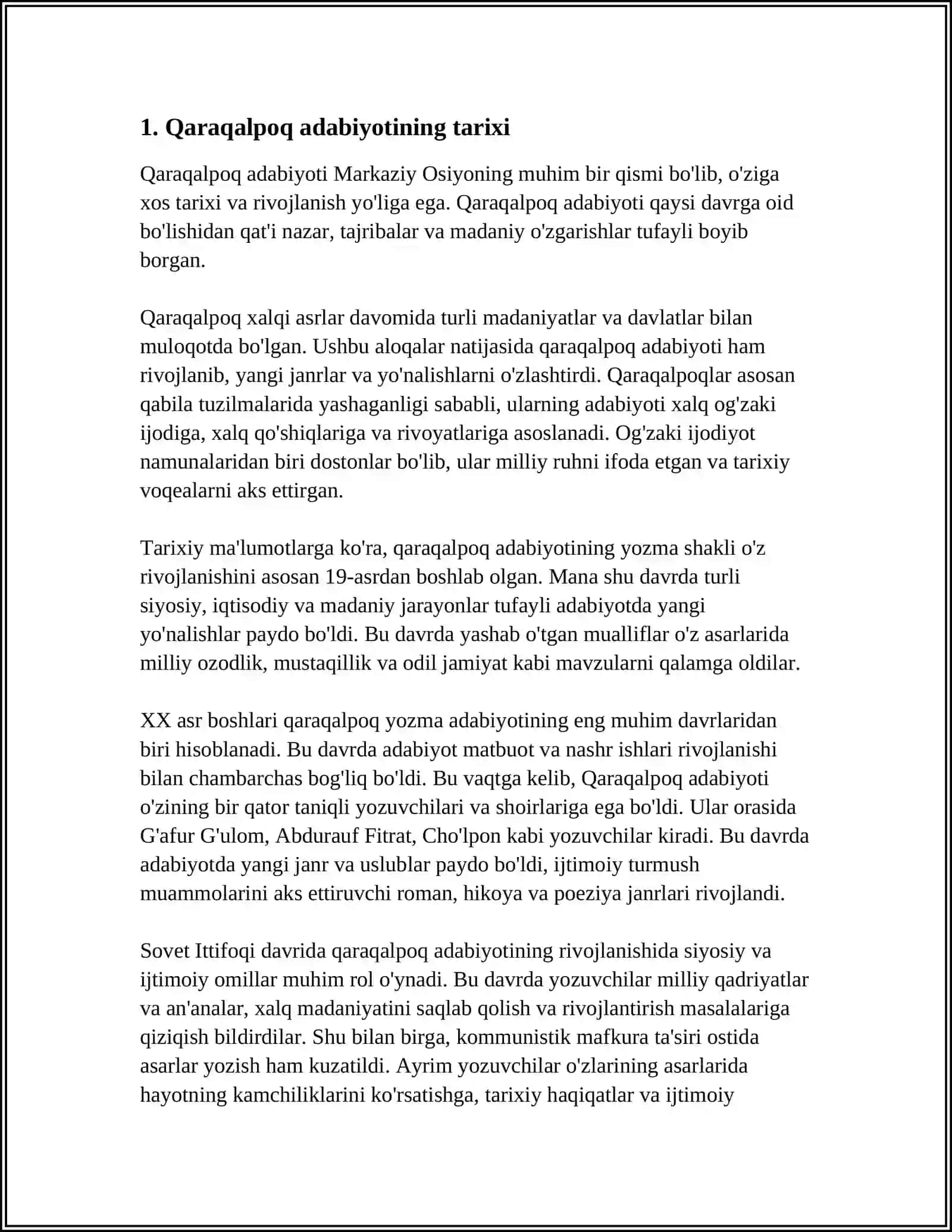 NUKUS MEMLEKETLIK PEDAGOGIKA INSTITUTI TURKIY TILLAR FAKULTETI QARAQALPOQ TILI HAM ADEBIYATI KECHKI TALIM 2 KURS TALABASI KAMALOVA ASAL TEMUR QIZI 2 KURS 2024-2025-o'quv yili 3