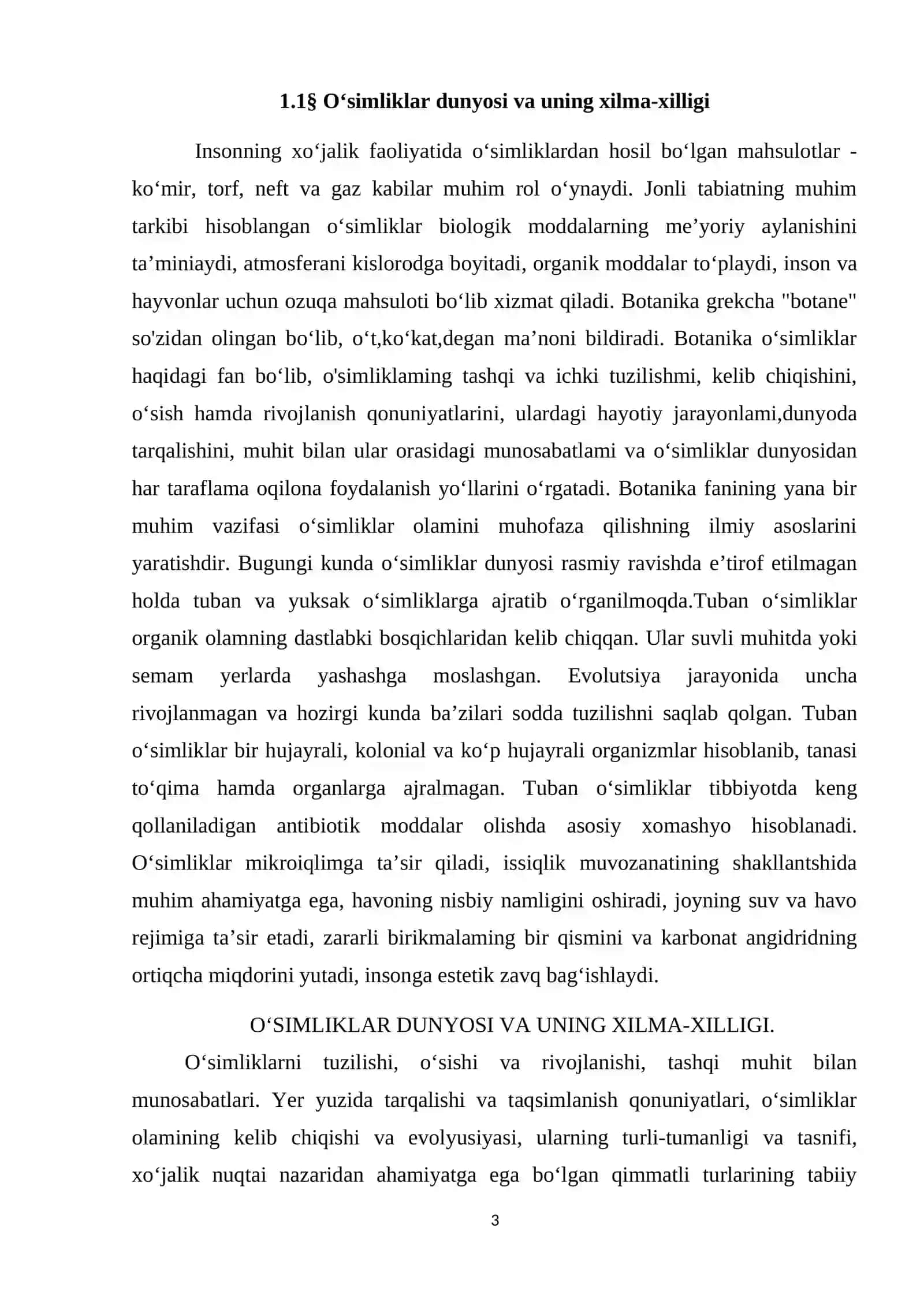 O‘simliklarning tinim davri KURS ISHI 3