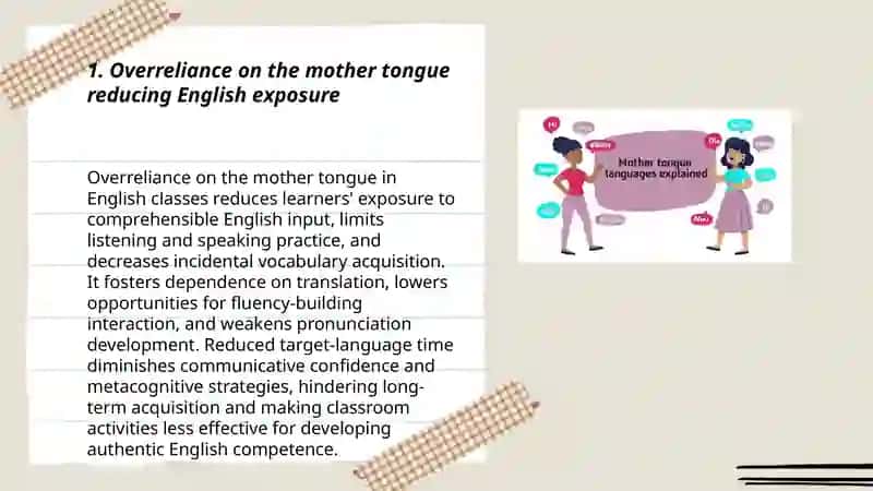 Some difficulties of using the mother tongue in the English class 3