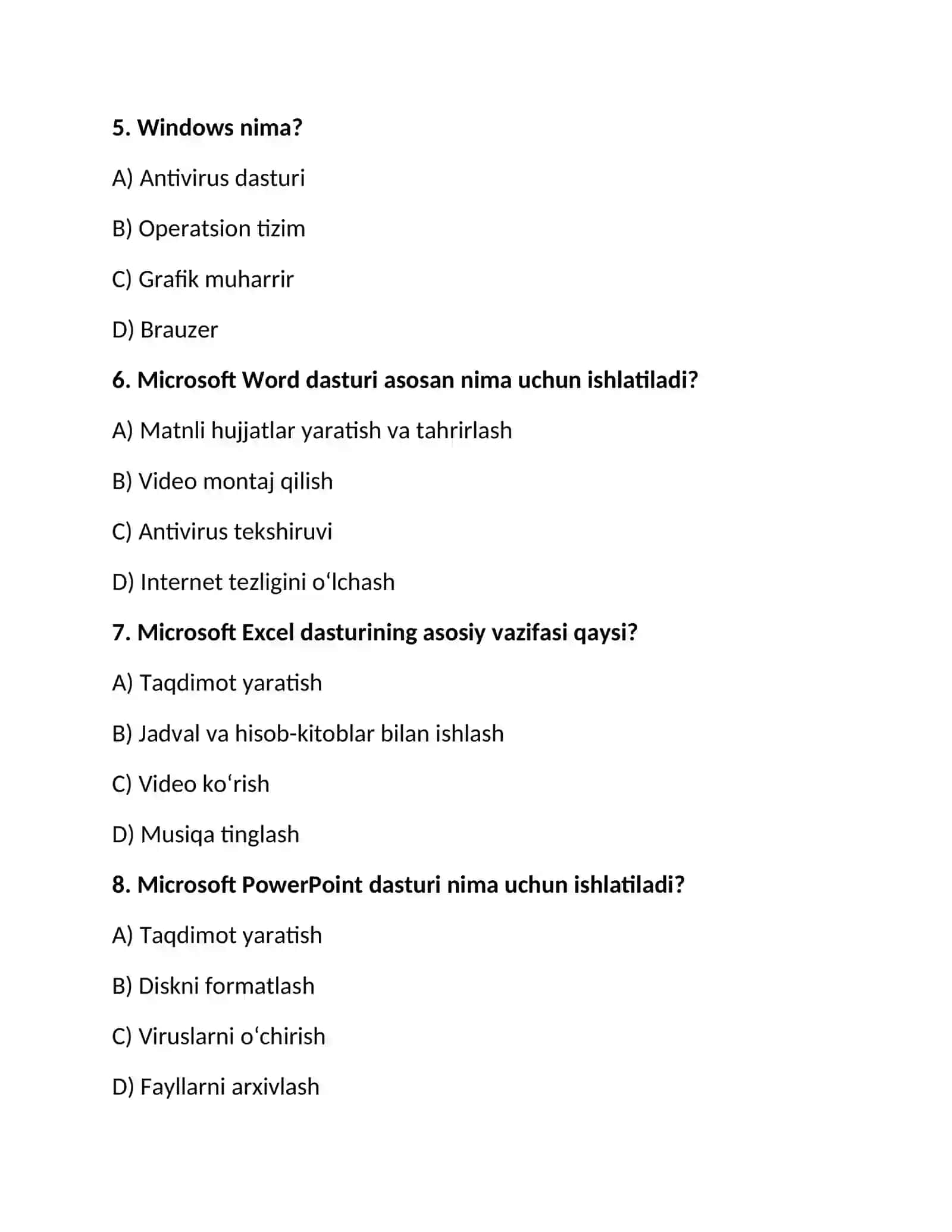 AKT bo‘yicha 250 ta test | Axborot-kommunikatsiya texnologiyalari | Javoblari bilan PDF 3