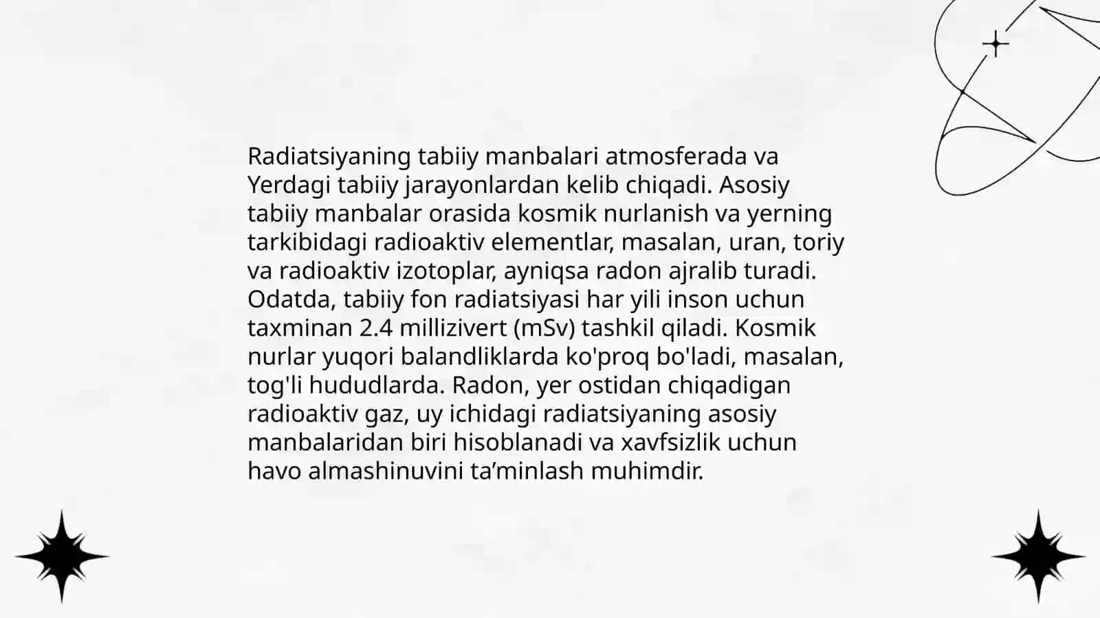 Radiatsiyaning tabiiy va sun'iy manbalari 3
