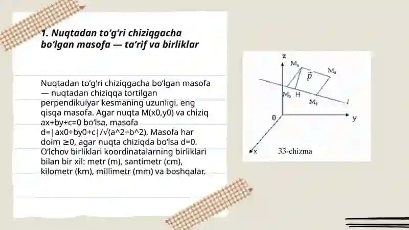 Nuqtadan toʻgʻri chiziqgacha boʻlgan masofa 3