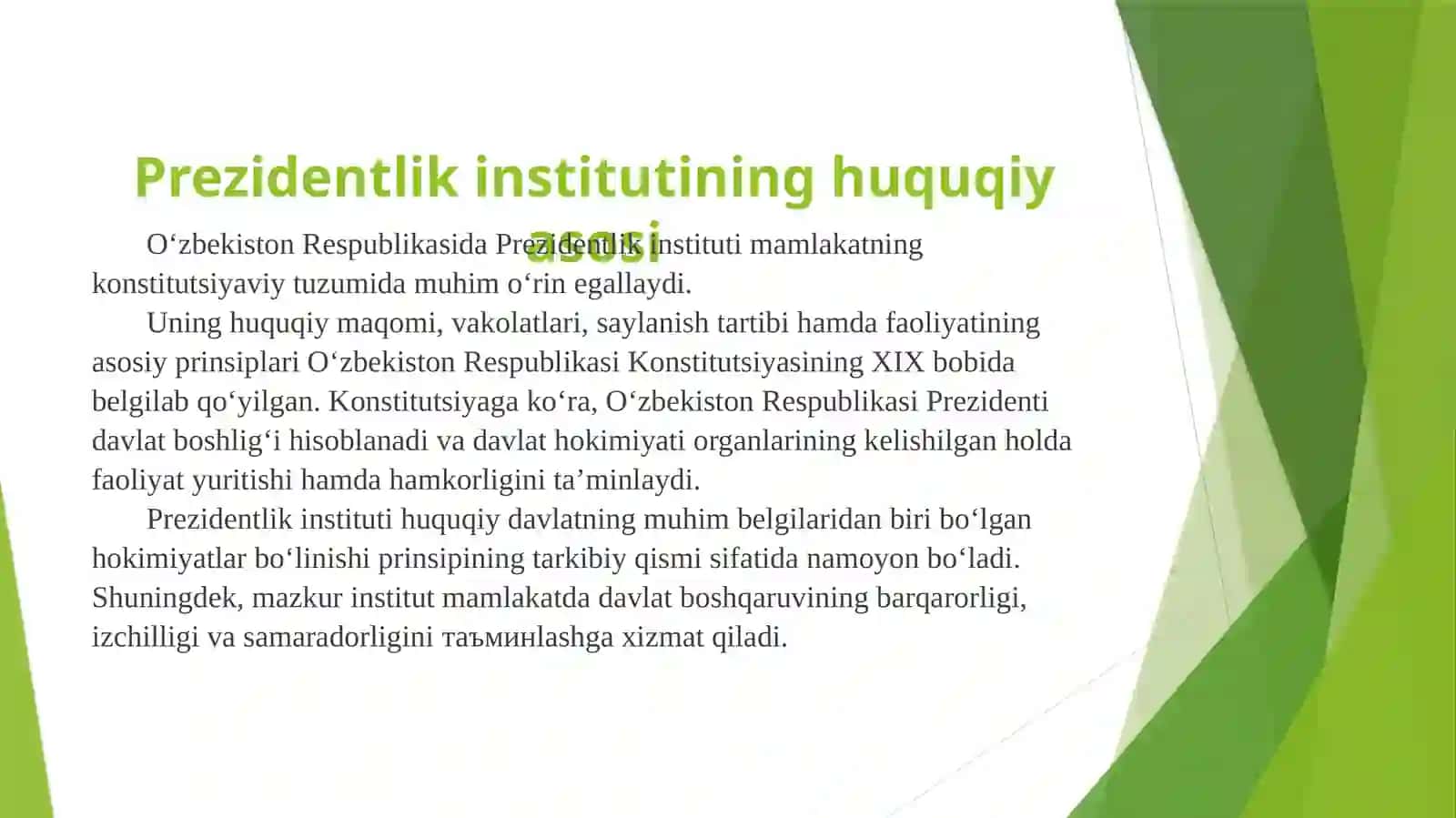 Oʻzbekiston Respublikasi Prezidenti — davlat boshligʻi 3