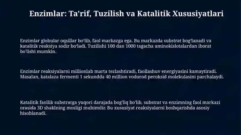 Fermentlar xossalari va organizmdagi roli 3