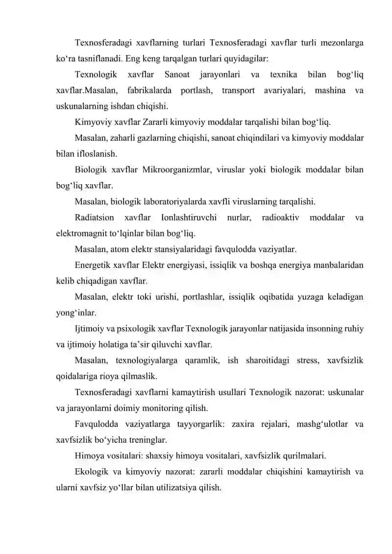 TEXNOSFERADAGI XAVFLAR TAVSIFI VA ULARNING TURLARI 3