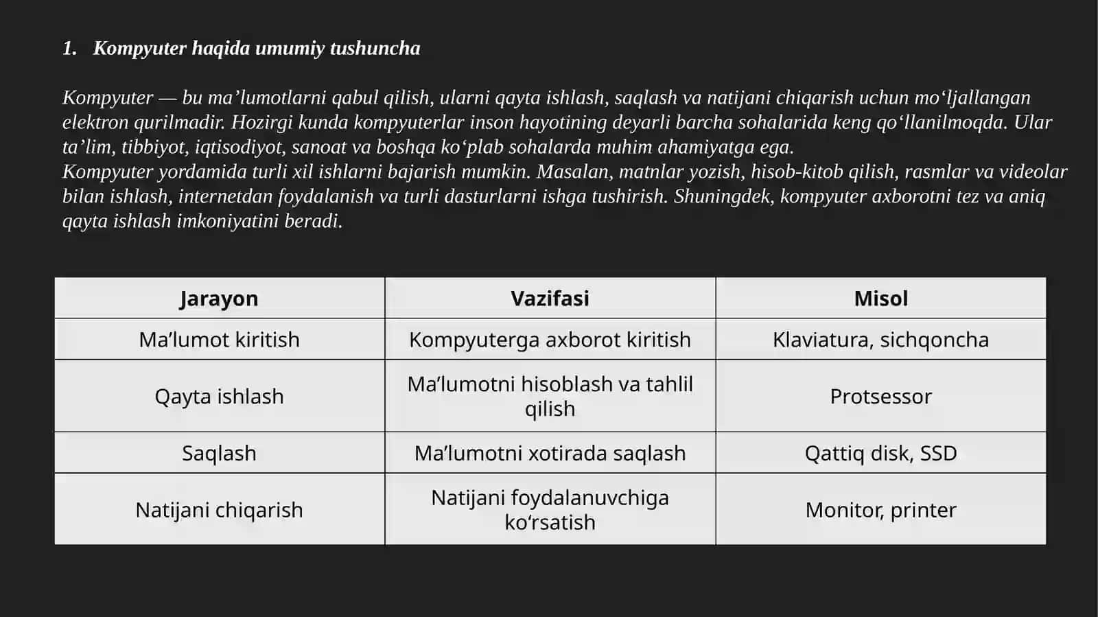 Kompyuter, uning tuzilishi va funksiyalari 3