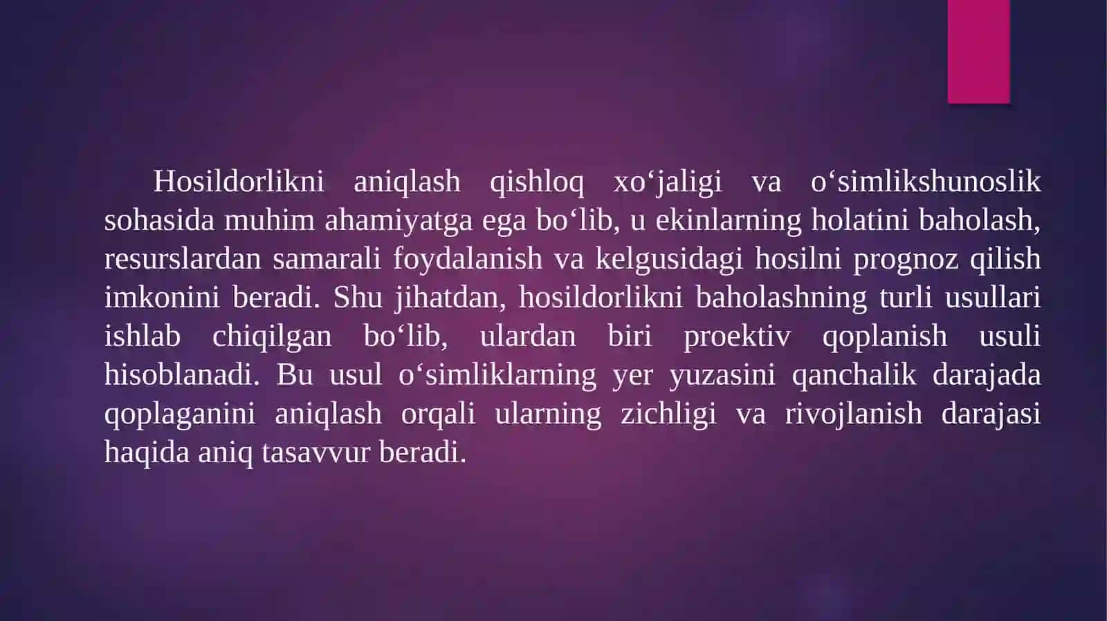 Hosildorlikning proektiv qoplanish usuli bo'yicha aniqlash usullari 3