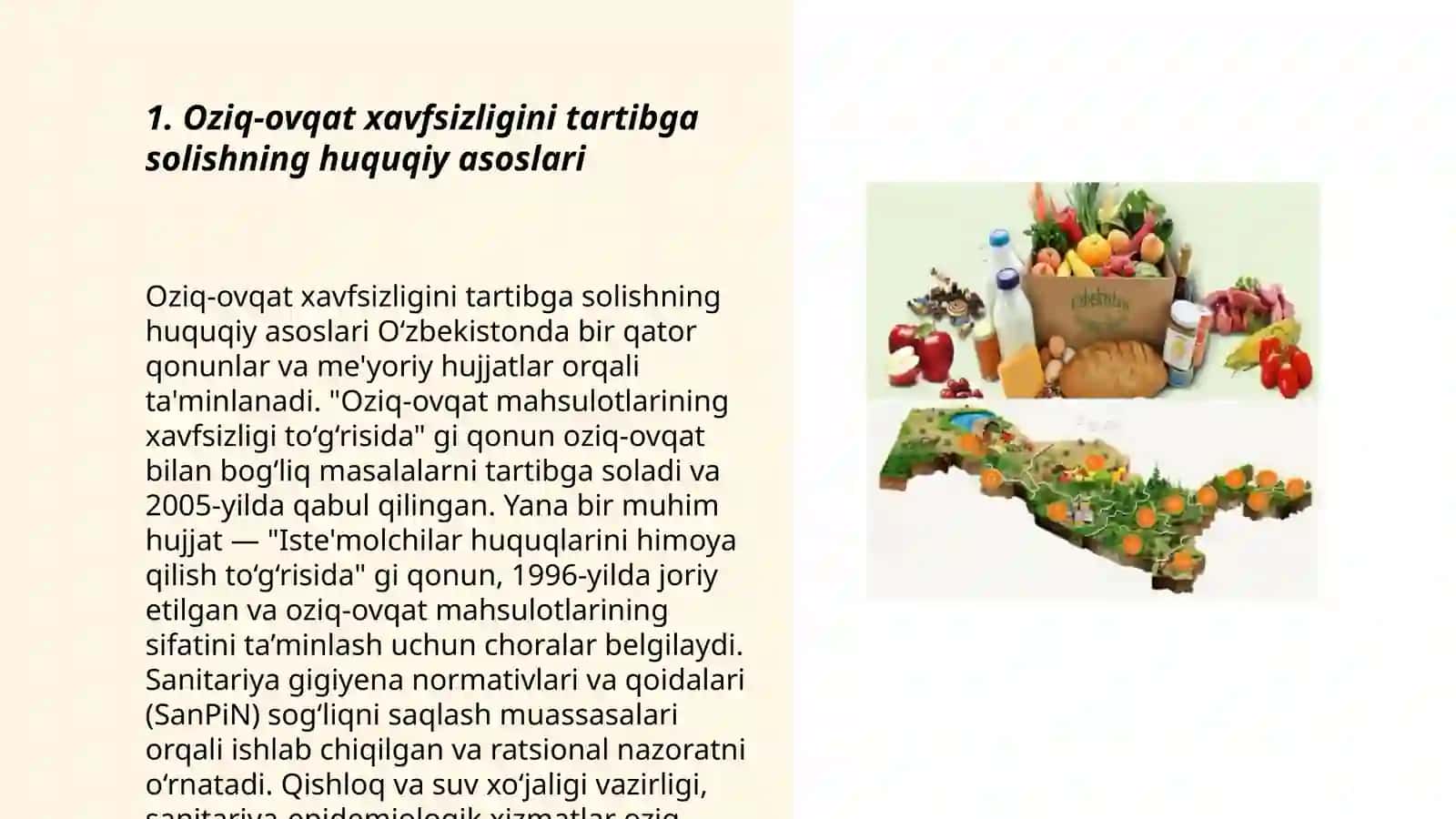 Oziq-ovqat sohasini davlat tomonidan tartibga solish oziq-ovqat xavfsizligini ta’minlash asosi 3