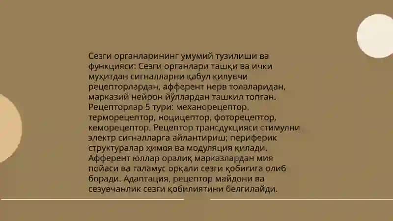 Инсон сезги ўрганлари 3