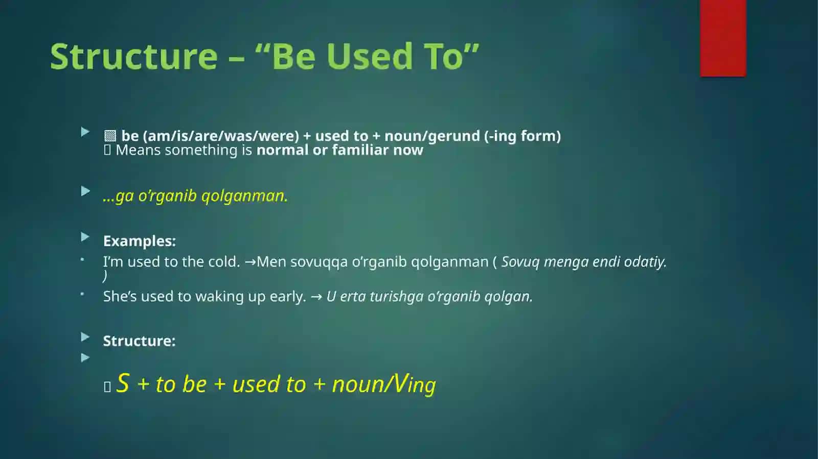 To Be / Get Used To + Noun /Ving 3
