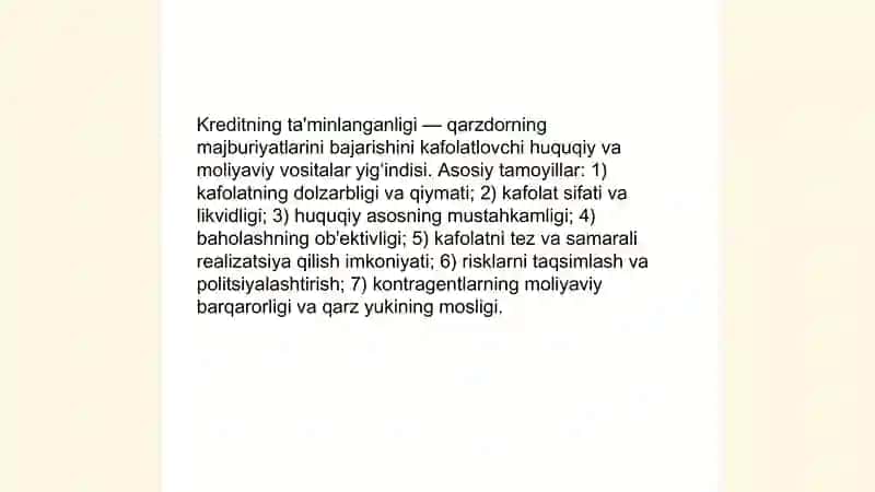 Kreditning taminlanganligi va uning shakllari 3