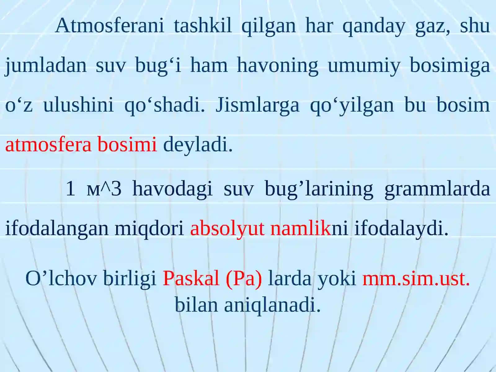 Havoning namligi. Havo namligi ko’rsatkichlarining organizmga ta’siri. Assman psixrometri yordamida havoning namligini aniqlashni o’rganish 3