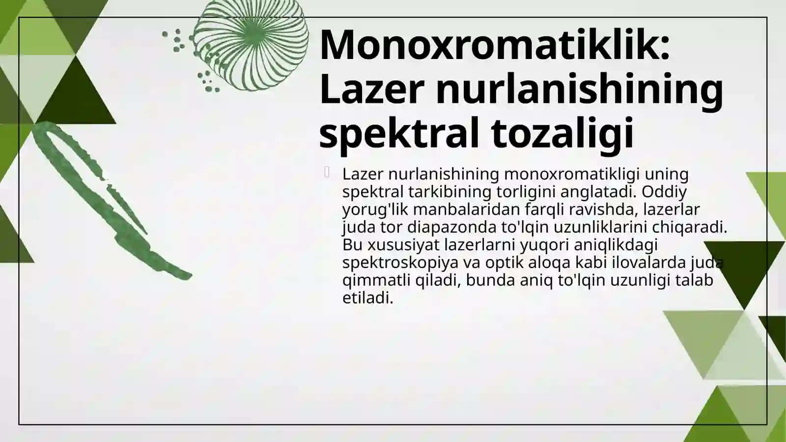Lazer nurlanishi xarakteristikalari va ularni oʼlchash metodlari 3