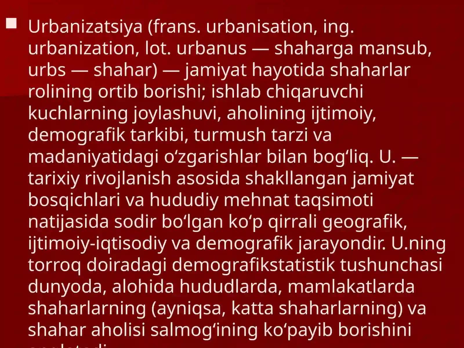 Urbanizatsiya jarayoni 3