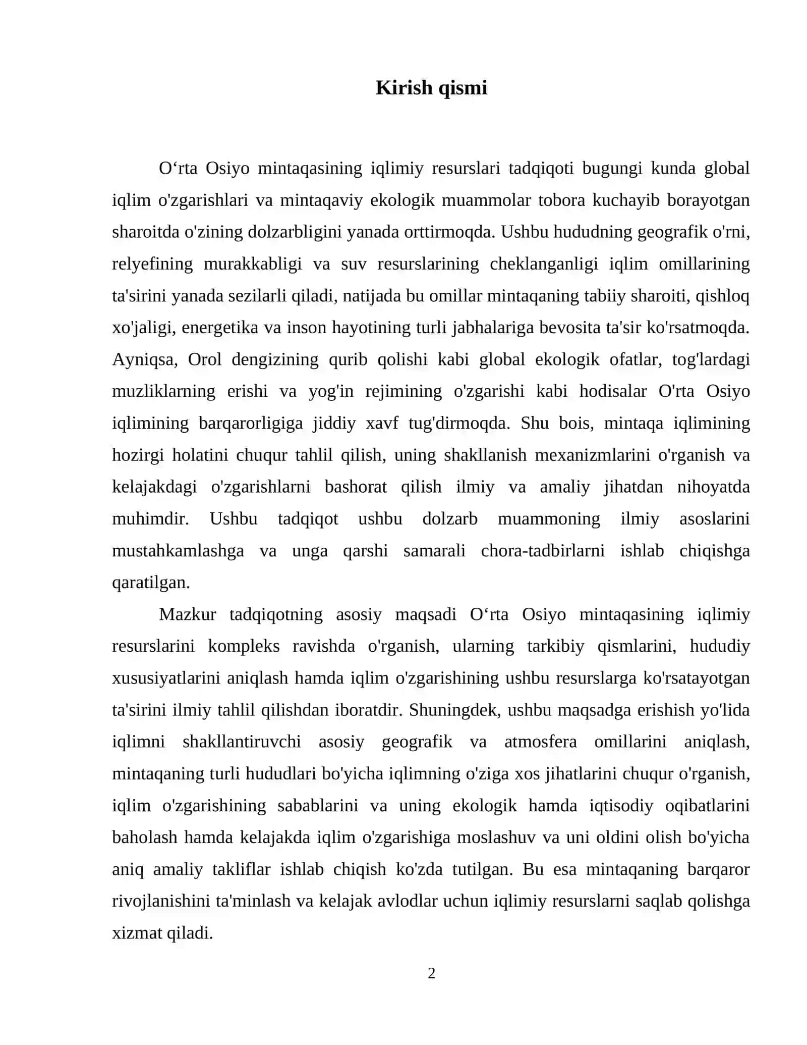 Oʻrta Osiyoning iqlimiy resurslari Kurs ishi 3