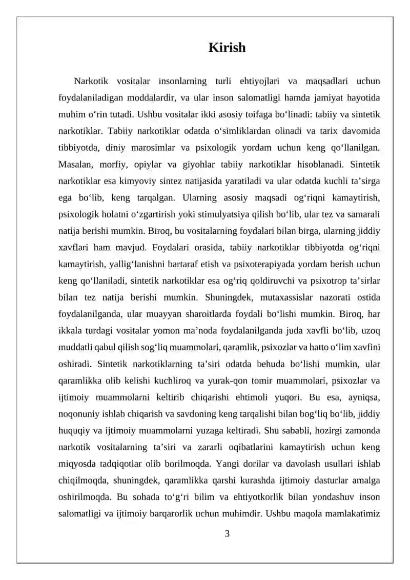 Tabiiy va sintetik narkotik vositalar. Foydasi va zarari 3