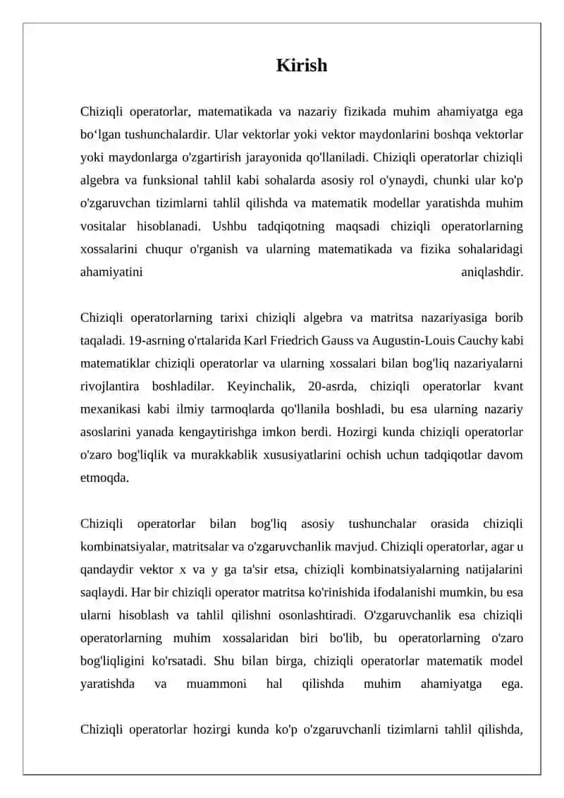 Chiziqli operatorlar va ularning xossalari 3