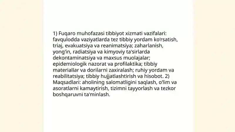 Fuqaro muhofazasi tibbiyot xizmati tuzulmalari vazifasi tashkiliy tamoyillar 3