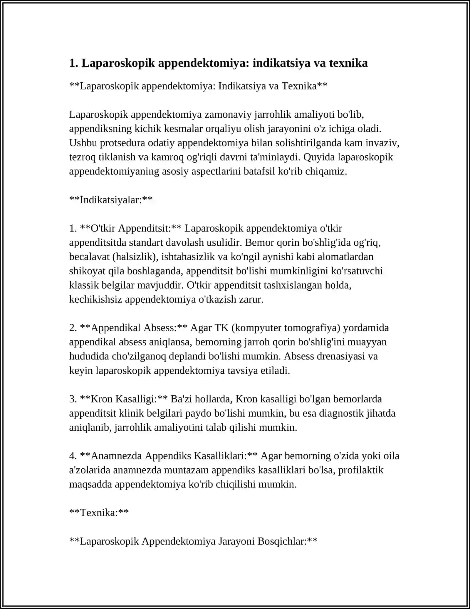 Laparoskopik appendektomiya: Indikatsiya va Texnika 3