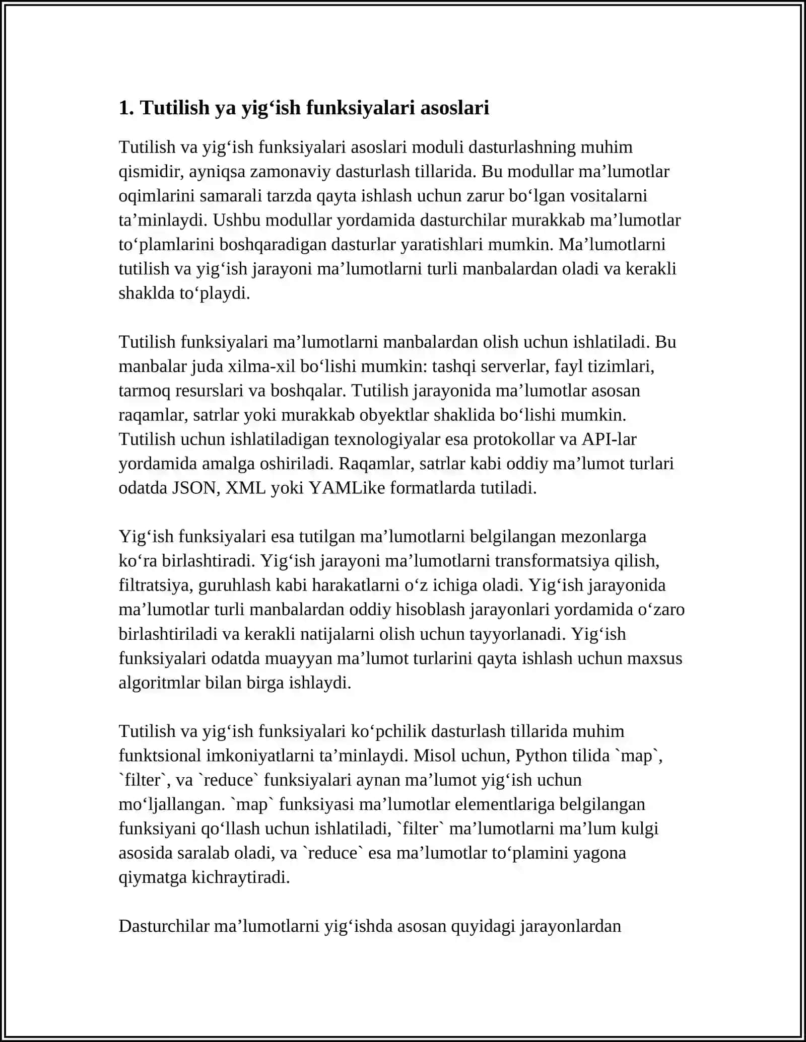 Tutilish ya yig‘ish funksiyalari asoslari 3