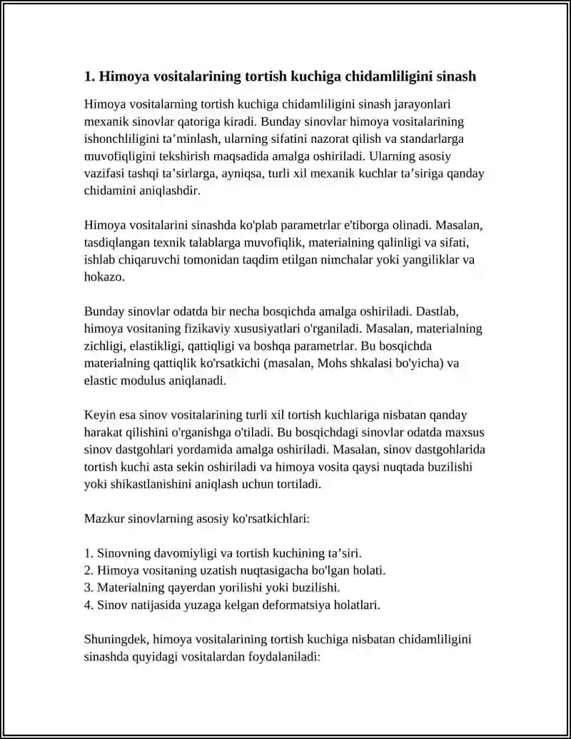 HIMOYA VOSITALARINI SINASH. MEXANIK SINOVLAR 3