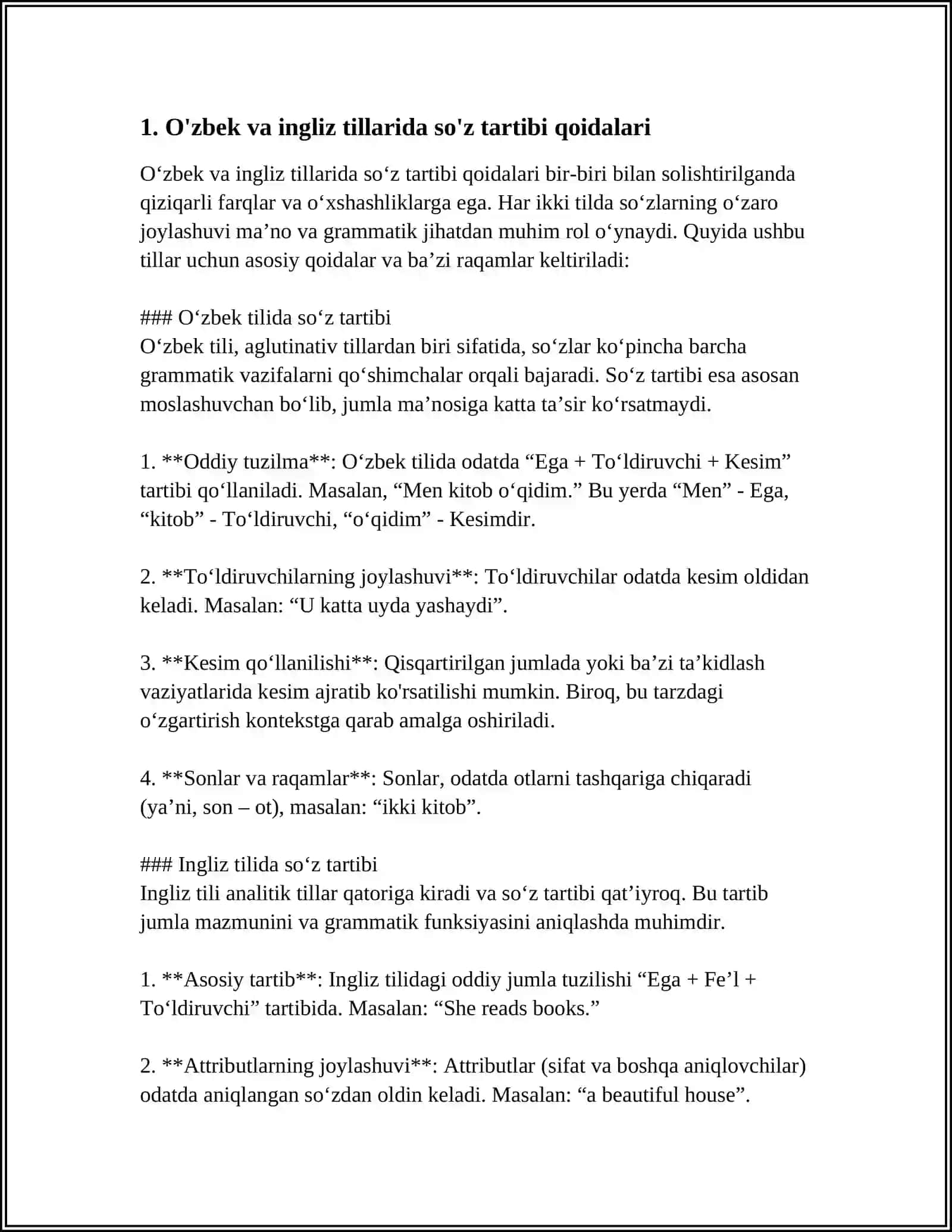 ÒZBEK VA INGLIZ TILLARIDAGI SO'Z TARTIBI VA SINTAKSIS FARQLARI 3