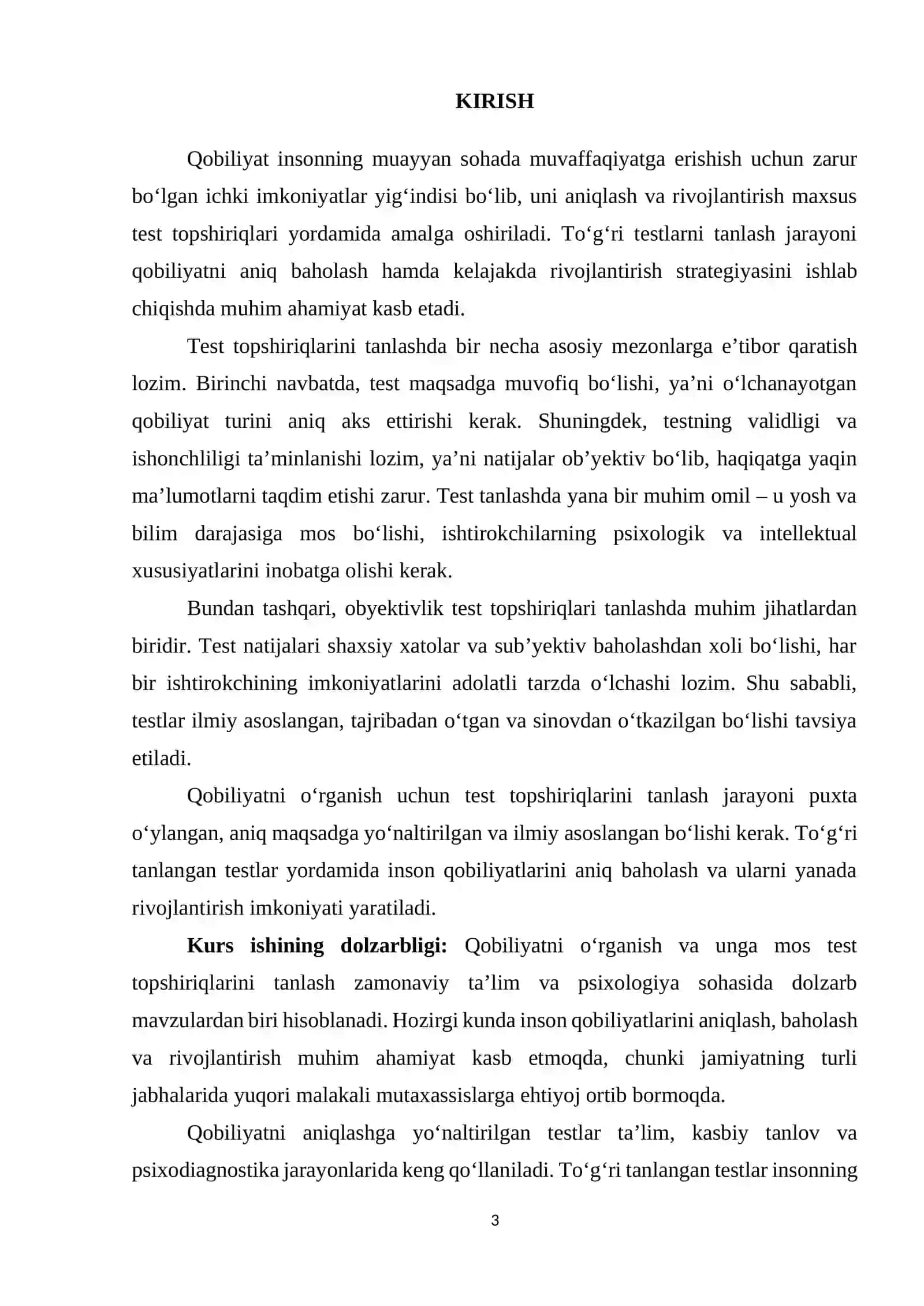 Qobilyatni o’rganish test topshiriqlarinin tanlash 3