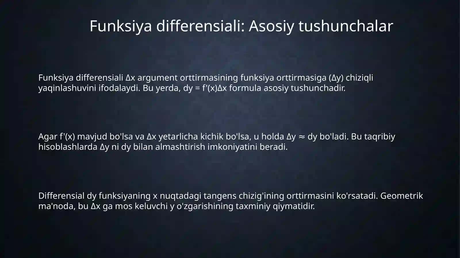Funksiya differensialidan taqribiy hisoblarda foydalanish 3