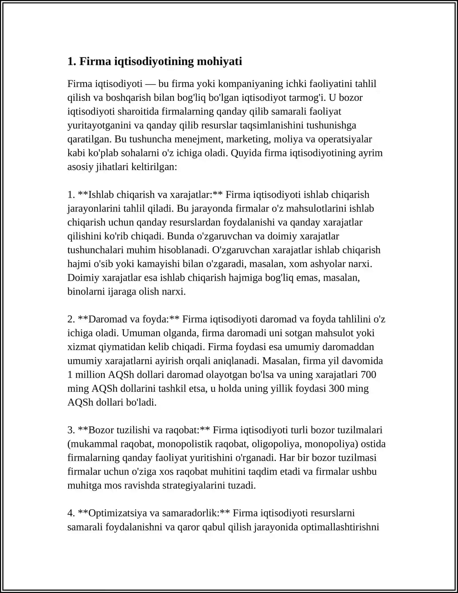 FIRMA IQTISODIYOTI FANINING MAQSADI, VAZIFALARI VA ORGANISH USULLARI 3