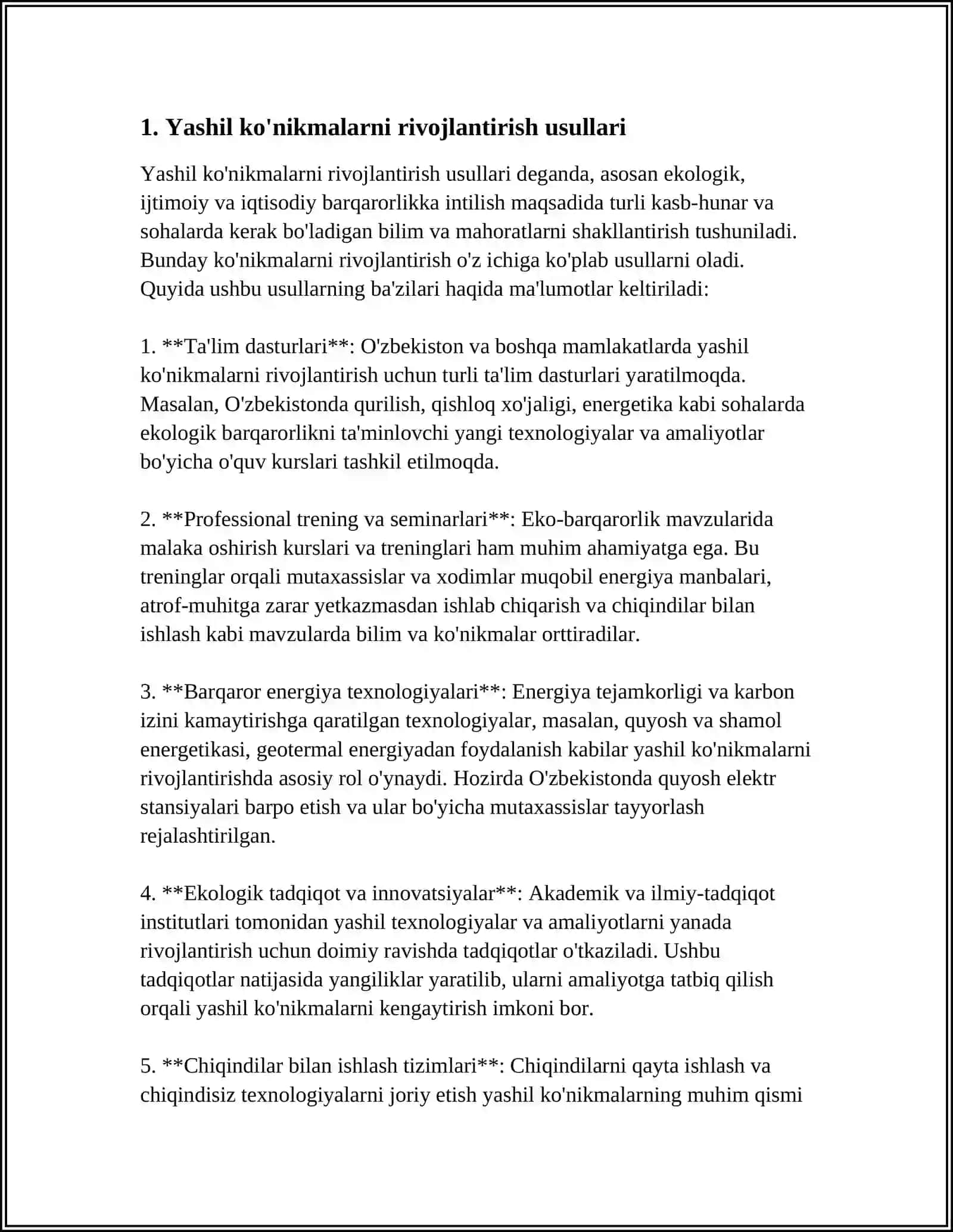 YASHIL KOʻNIKMALAR VA UNING FOYDALI JIHATLARI 3