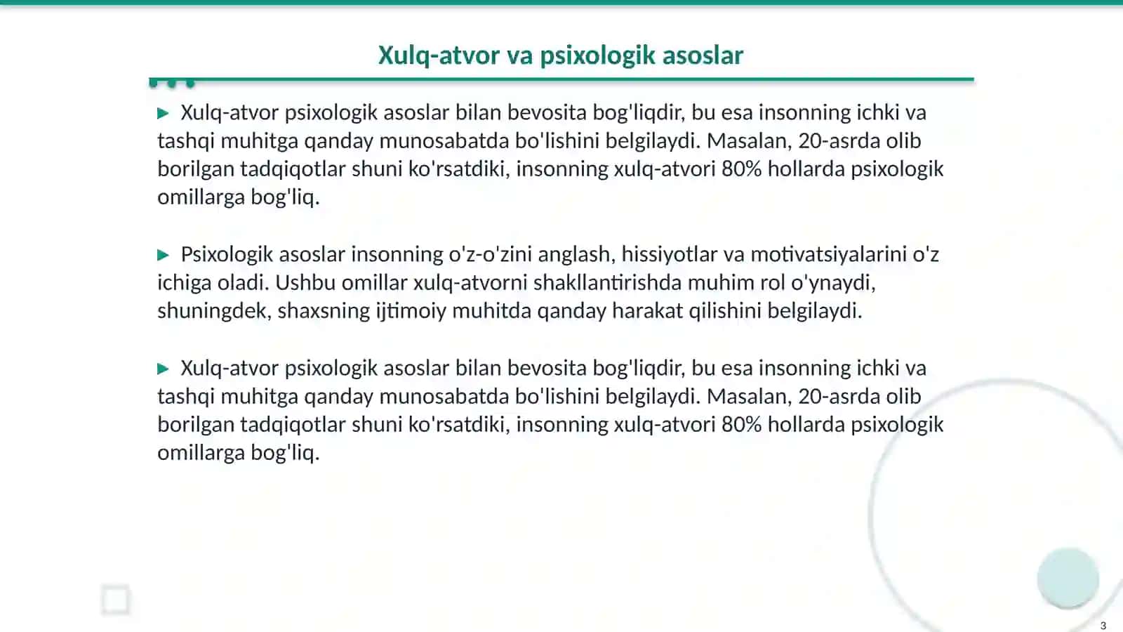 Xulq-atvorning psixolofizik asosida 3