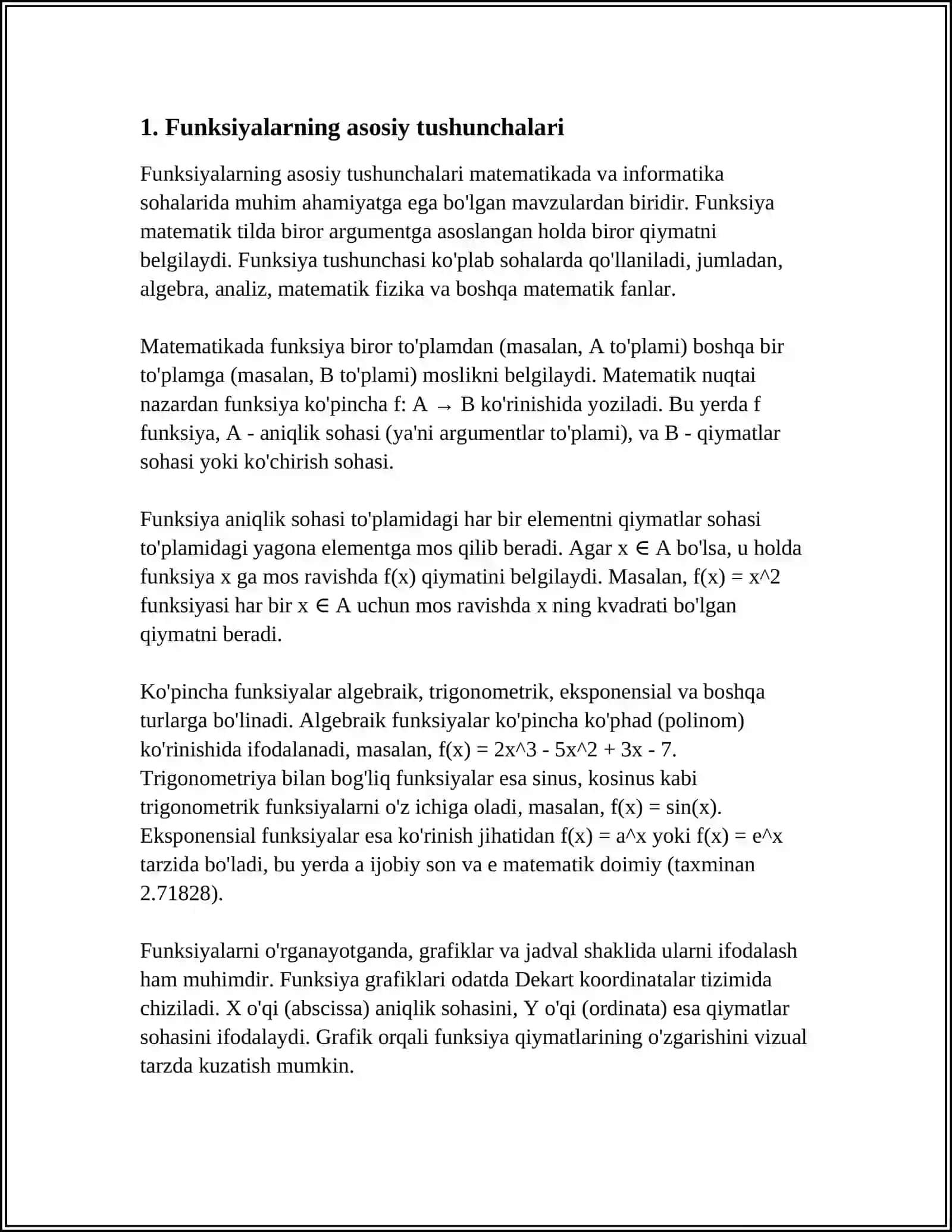 MUSTAQIL ISH Mavzu: MATEMATIKIK FUNKSIYALAR 3