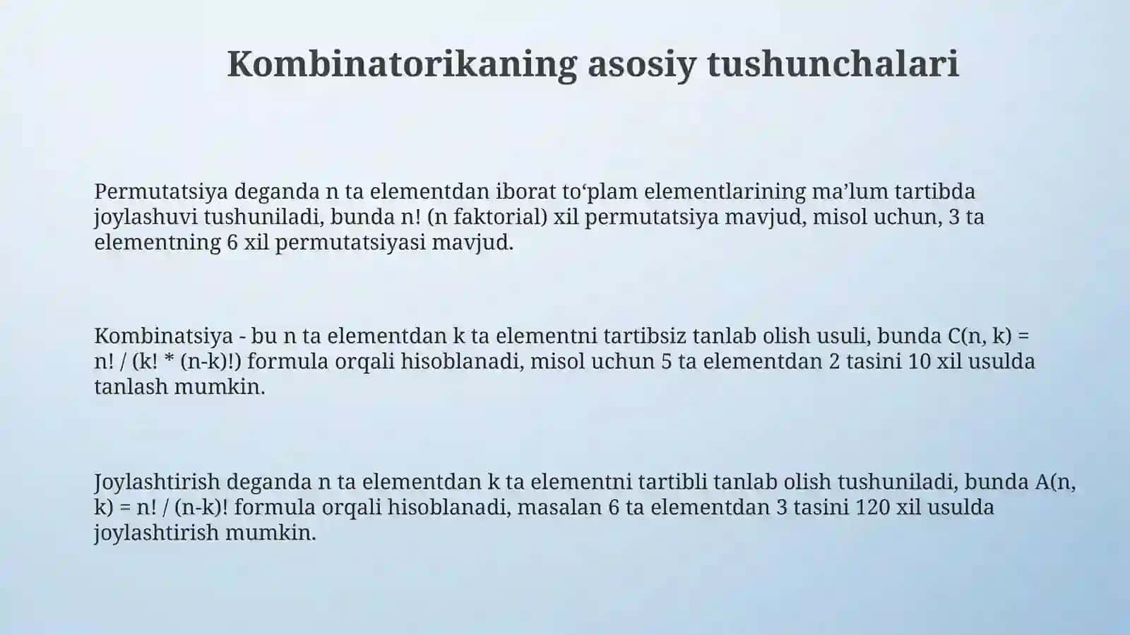 Kombinatorikaning ehtimollar nazariyasi tadbiqlar 3